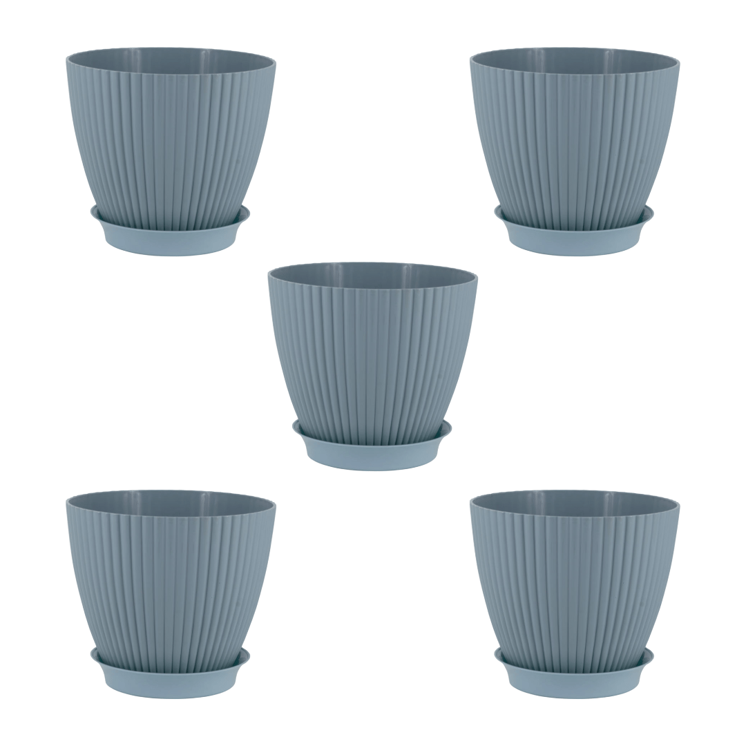 Set of 5 - 7 Inch Blue Royal Circle Set Premium Plastic Planter