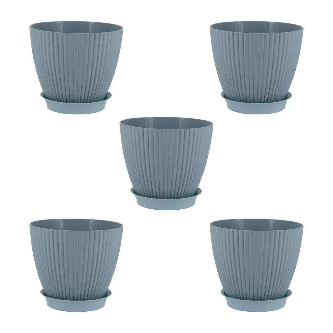 Set of 5 - 7 Inch Blue Royal Circle Set Premium Plastic Planter