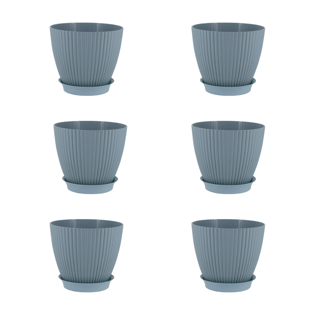 Set of 6 - 7 Inch Blue Royal Circle Set Premium Plastic Planter
