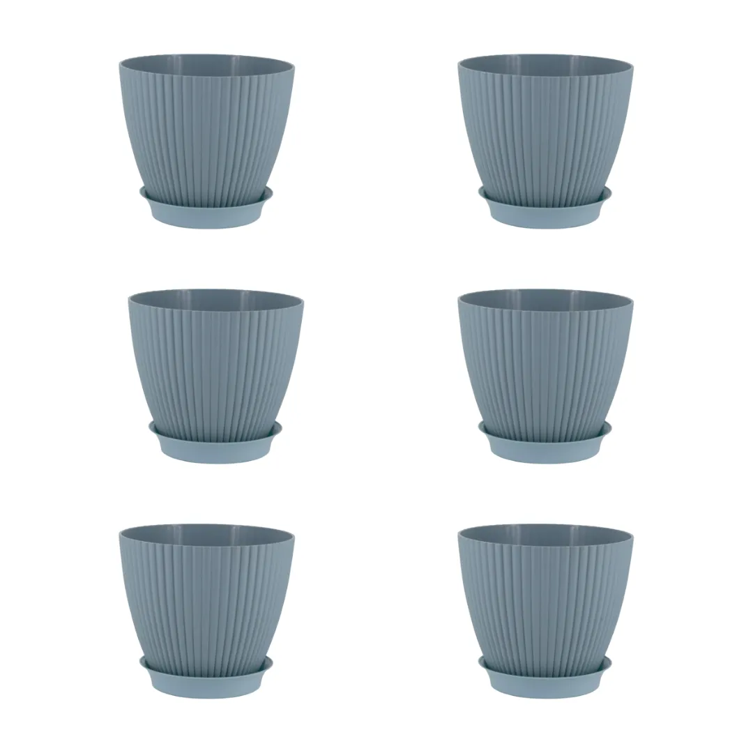 Set of 6 - 7 Inch Blue Royal Circle Set Premium Plastic Planter