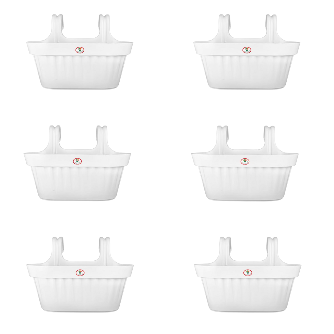 Set of 6 - 16 Inch White Twin Hook Sylvester Premium Hanging Planter