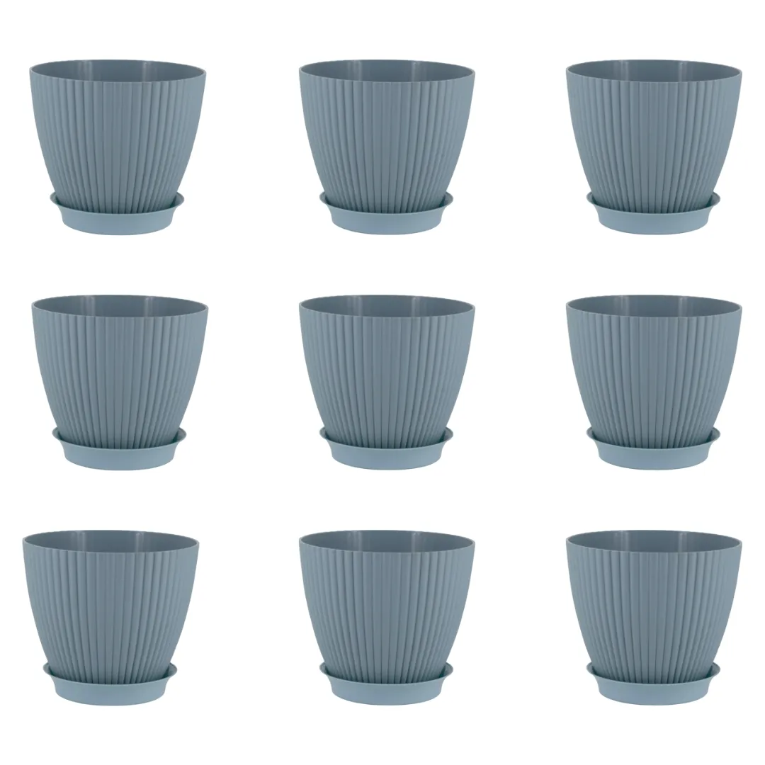 Set of 9 - 7 Inch Blue Royal Circle Set Premium Plastic Planter