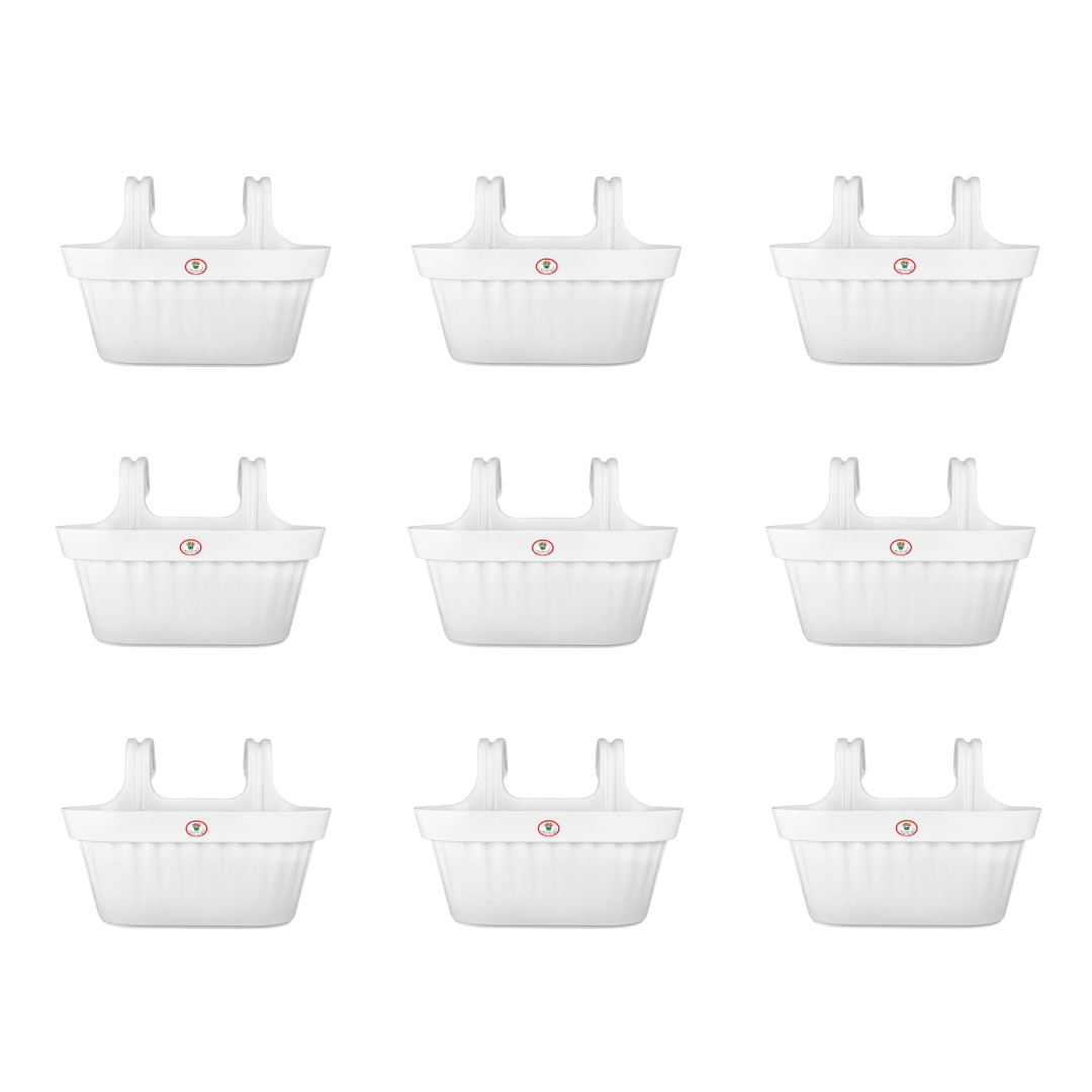 Set of 9 - 16 Inch White Twin Hook Sylvester Premium Hanging Planter