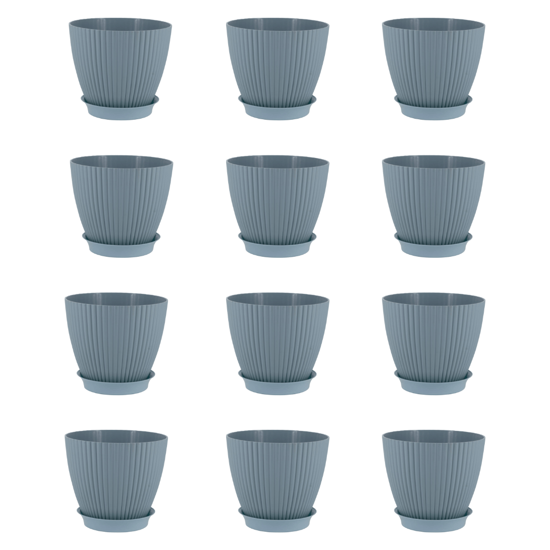 Set of 12 - 7 Inch Blue Royal Circle Set Premium Plastic Planter