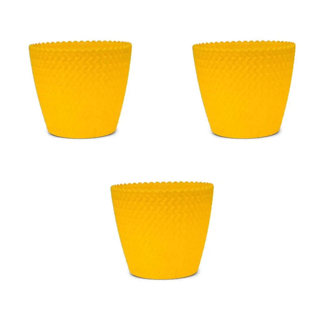 Set of 3 - 7 Inch Yellow Poppy Charm Premium Plastic Planter