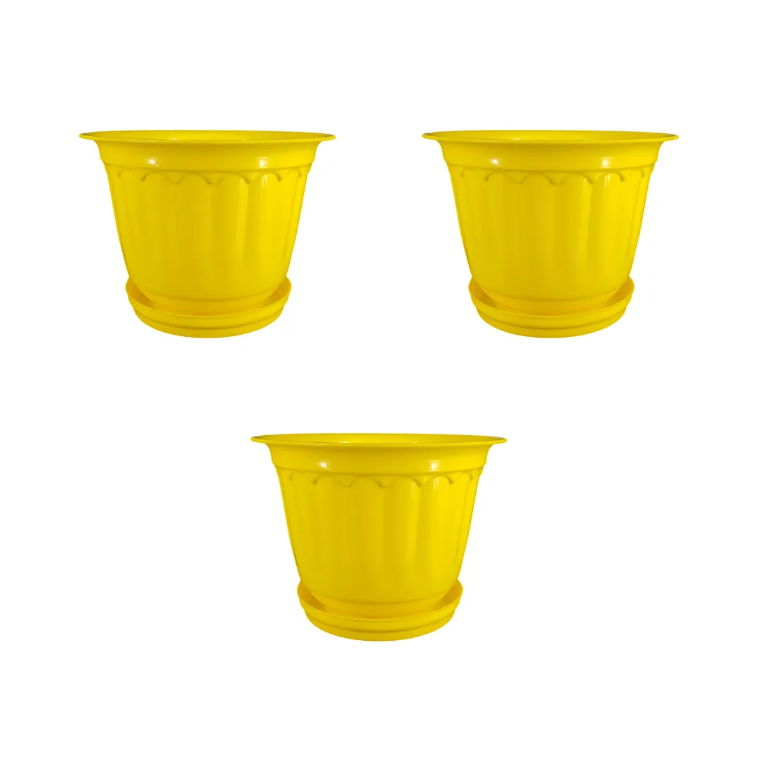 Set of 3 - 8 Inch Yellow Jasmine Guardian Premium Plastic Planter