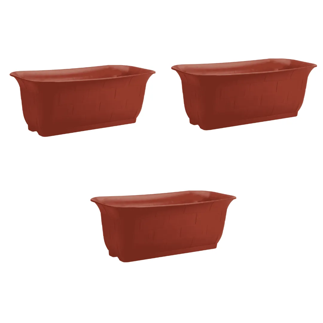 Set of 3 - 14 Inch Terracotta Red Jupiter Vista Premium Plastic Planter