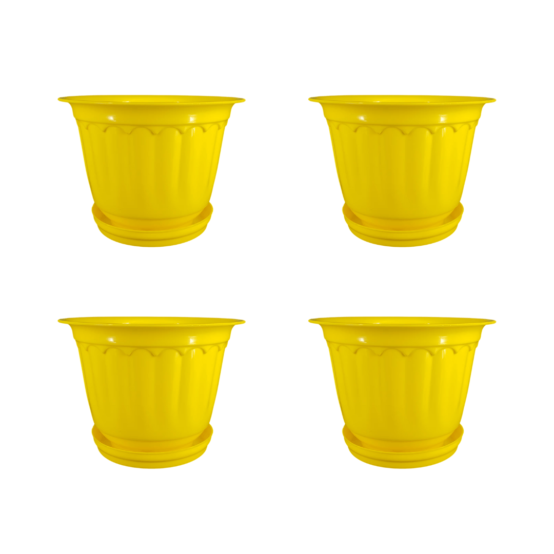 Set of 4 - 8 Inch Yellow Jasmine Guardian Premium Plastic Planter