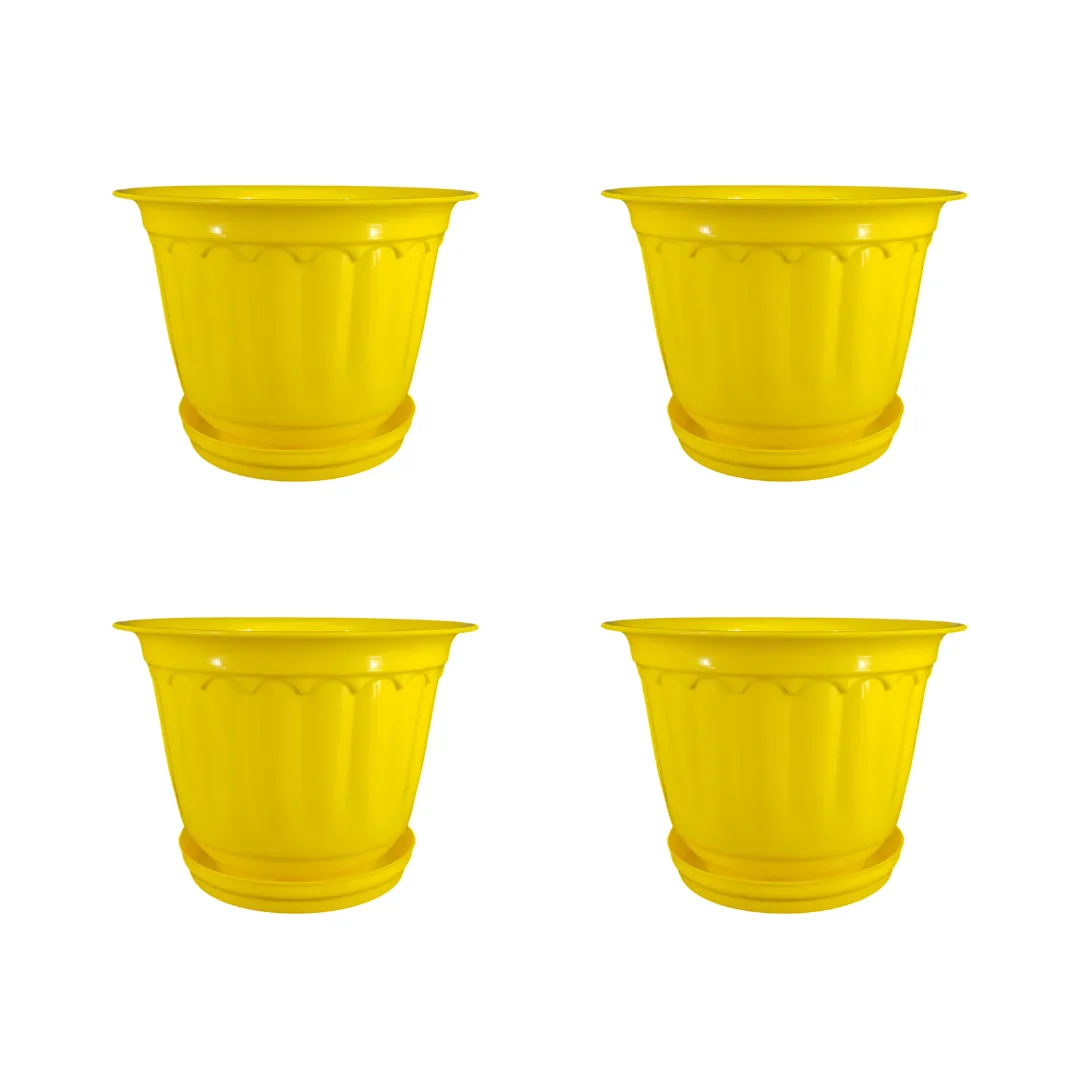 Set of 4 - 8 Inch Yellow Jasmine Guardian Premium Plastic Planter