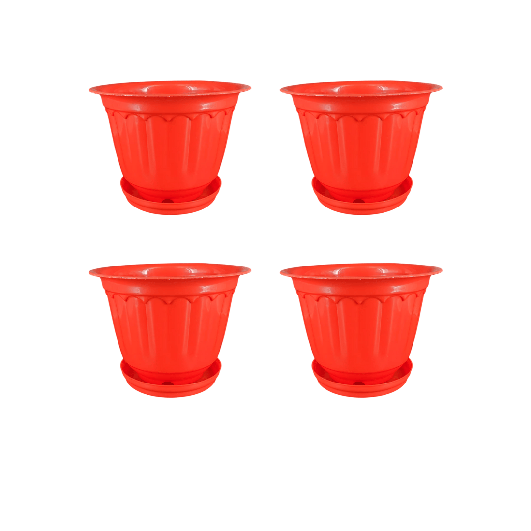 Set of 4 - 8 Inch Red Jasmine Guardian Premium Plastic Planter