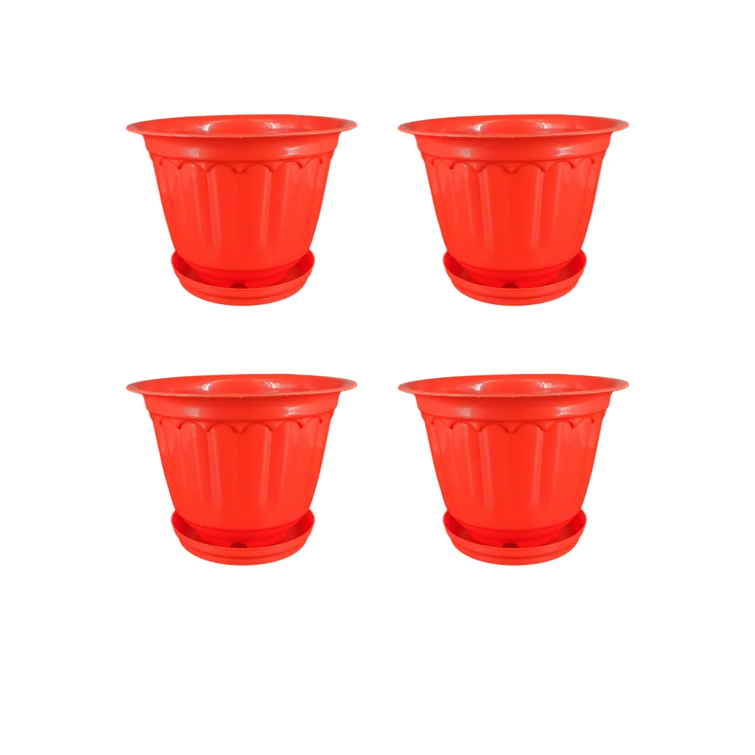 Set of 4 - 8 Inch Red Jasmine Guardian Premium Plastic Planter