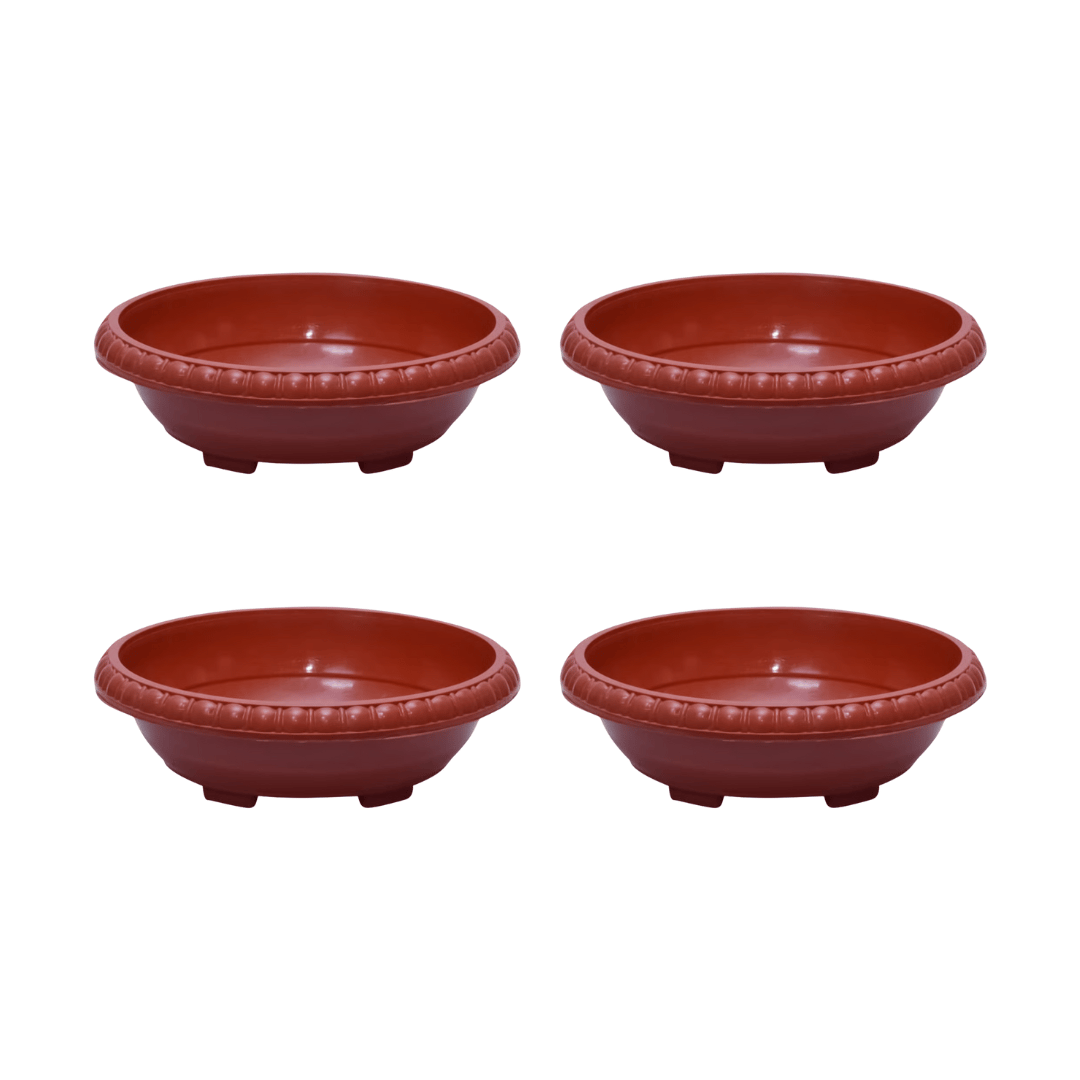 Set of 4 - 12 Inch Terracotta Red Zen Master Large Premium Plastic Planter