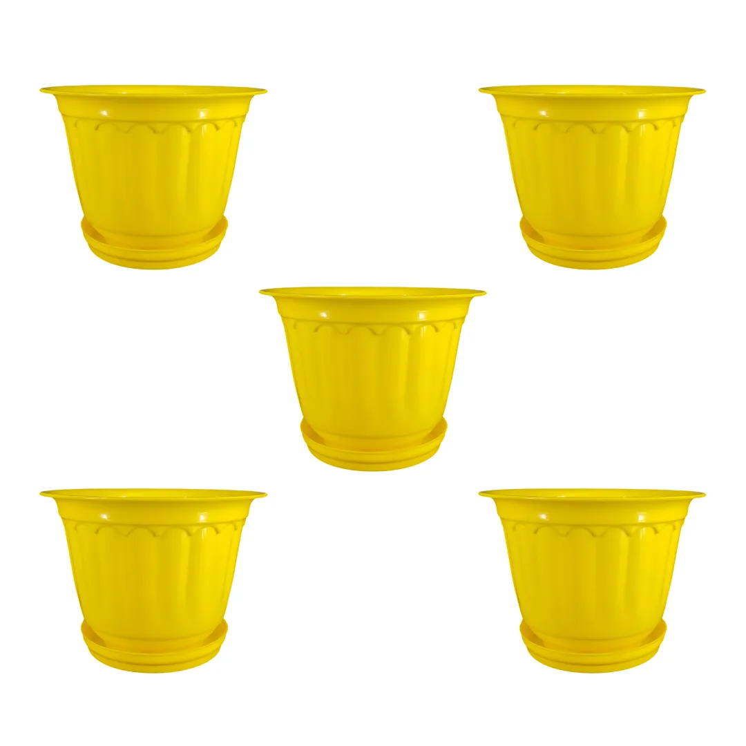 Set of 5 - 8 Inch Yellow Jasmine Guardian Premium Plastic Planter