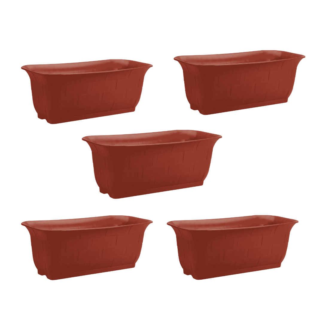 Set of 5 - 14 Inch Terracotta Red Jupiter Vista Premium Plastic Planter