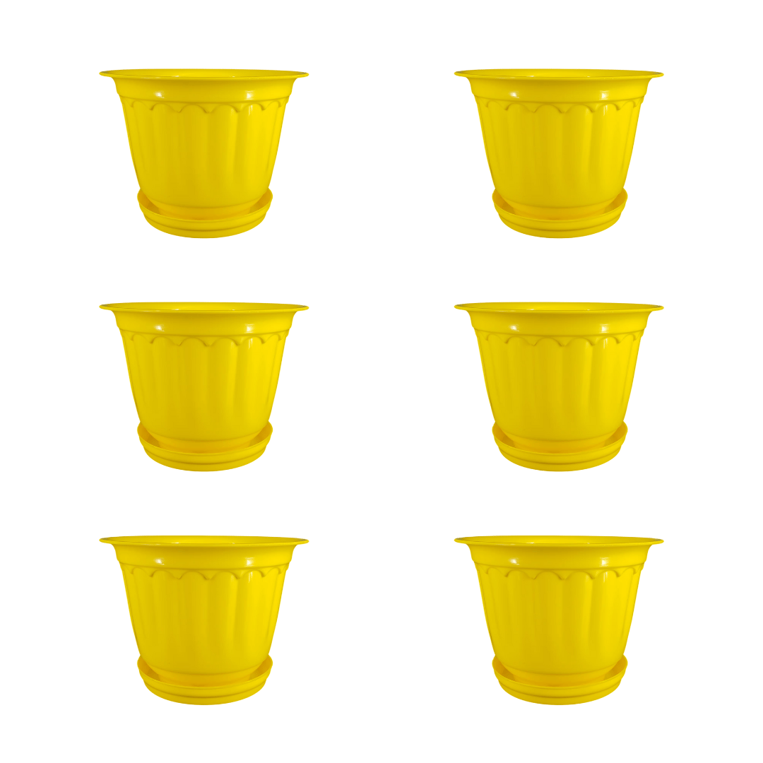 Set of 6 - 8 Inch Yellow Jasmine Guardian Premium Plastic Planter
