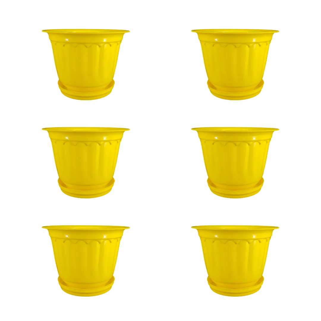 Set of 6 - 8 Inch Yellow Jasmine Guardian Premium Plastic Planter