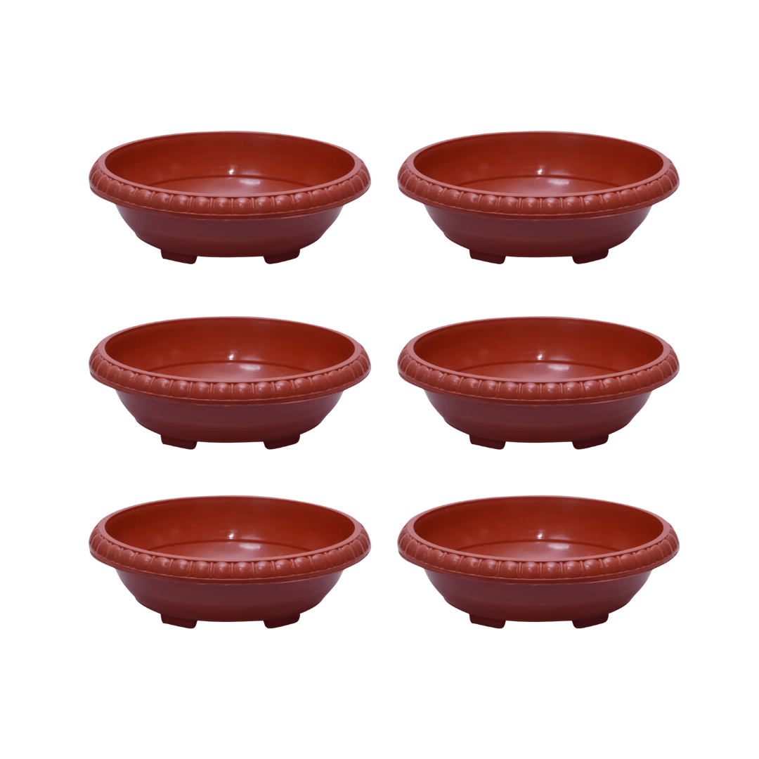 Set of 6 - 12 Inch Terracotta Red Zen Master Large Premium Plastic Planter