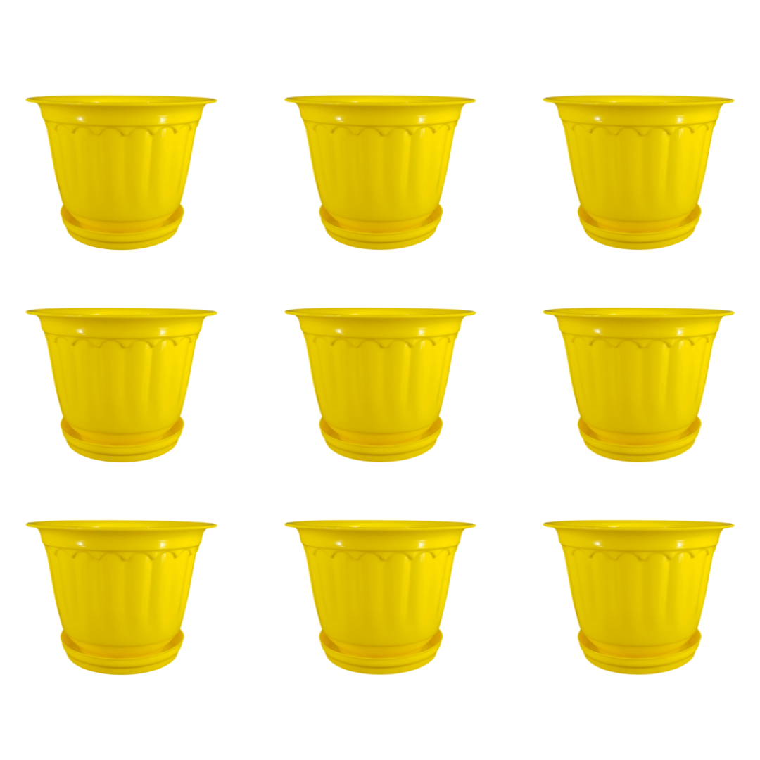 Set of 9 - 8 Inch Yellow Jasmine Guardian Premium Plastic Planter