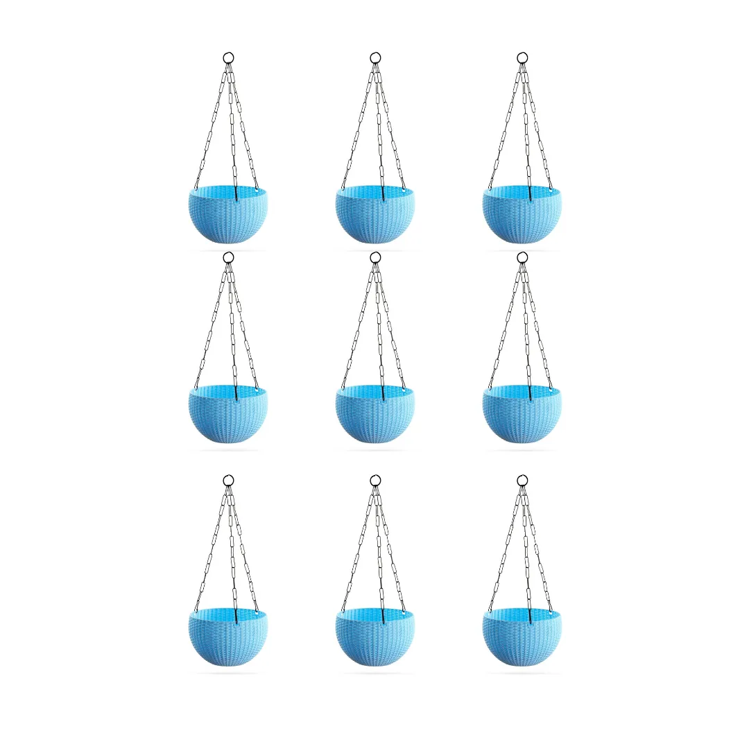 Set of 9 - 8 Inch Light Blue Wave Weave Premium Hanging Planter