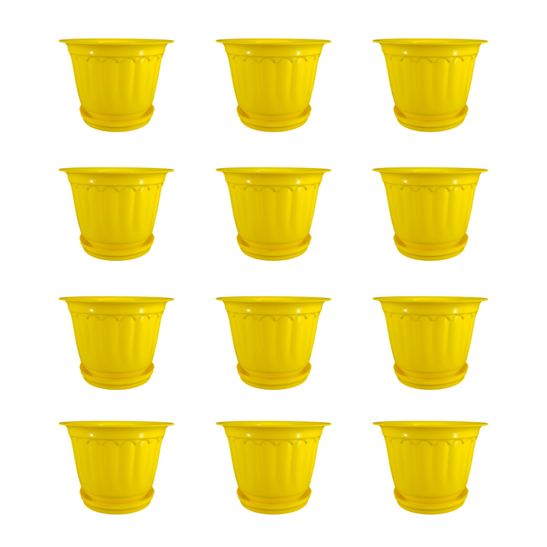 Set of 12 - 8 Inch Yellow Jasmine Guardian Premium Plastic Planter