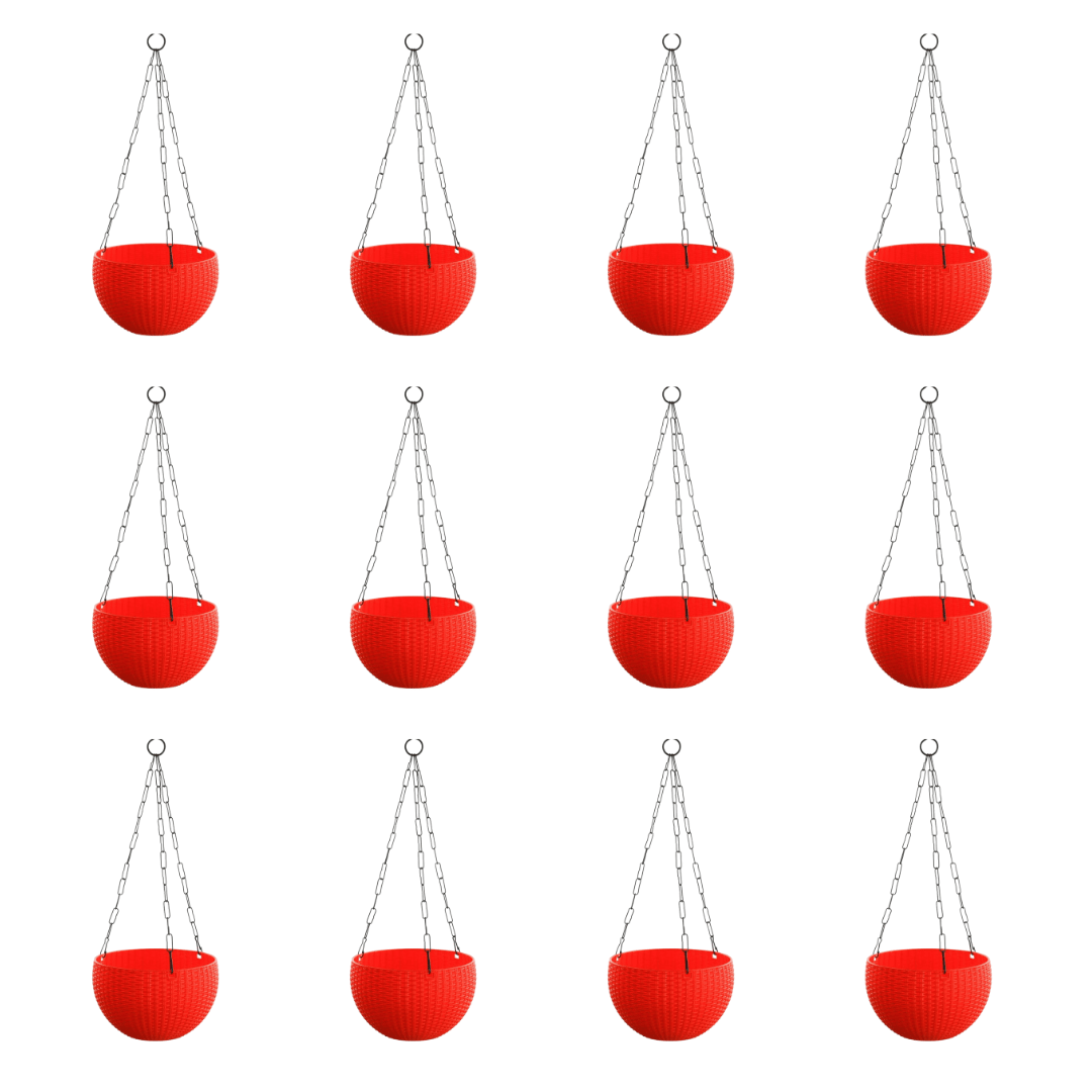 Set of 12 - 8 Inch Red Wave Weave Premium Hanging Planter