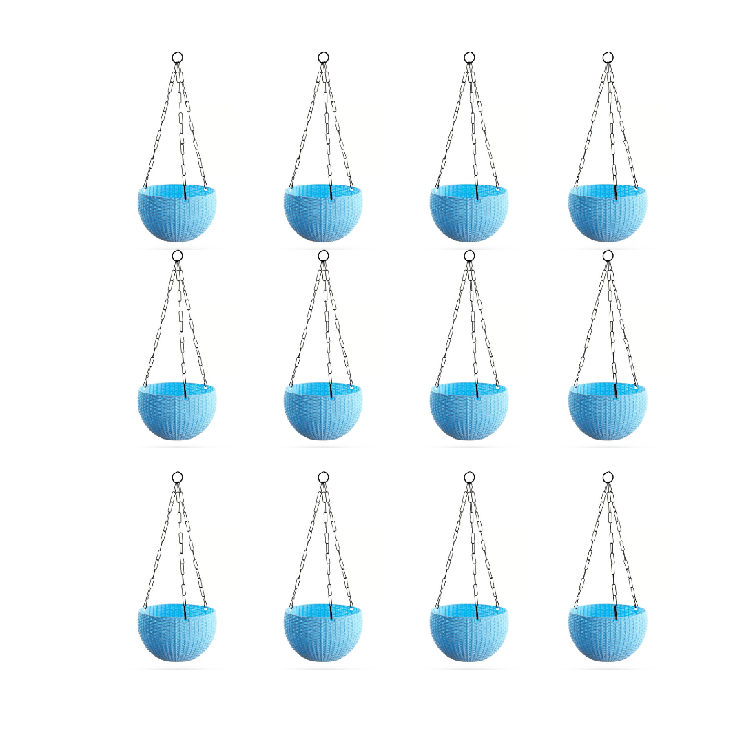 Set of 12 - 8 Inch Light Blue Wave Weave Premium Hanging Planter