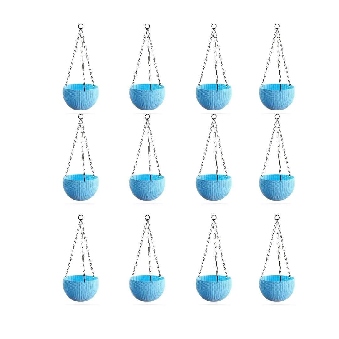 Set of 12 - 8 Inch Light Blue Wave Weave Premium Hanging Planter