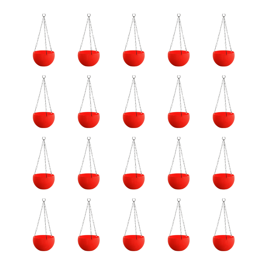 Set of 20 - 8 Inch Red Wave Weave Premium Hanging Planter
