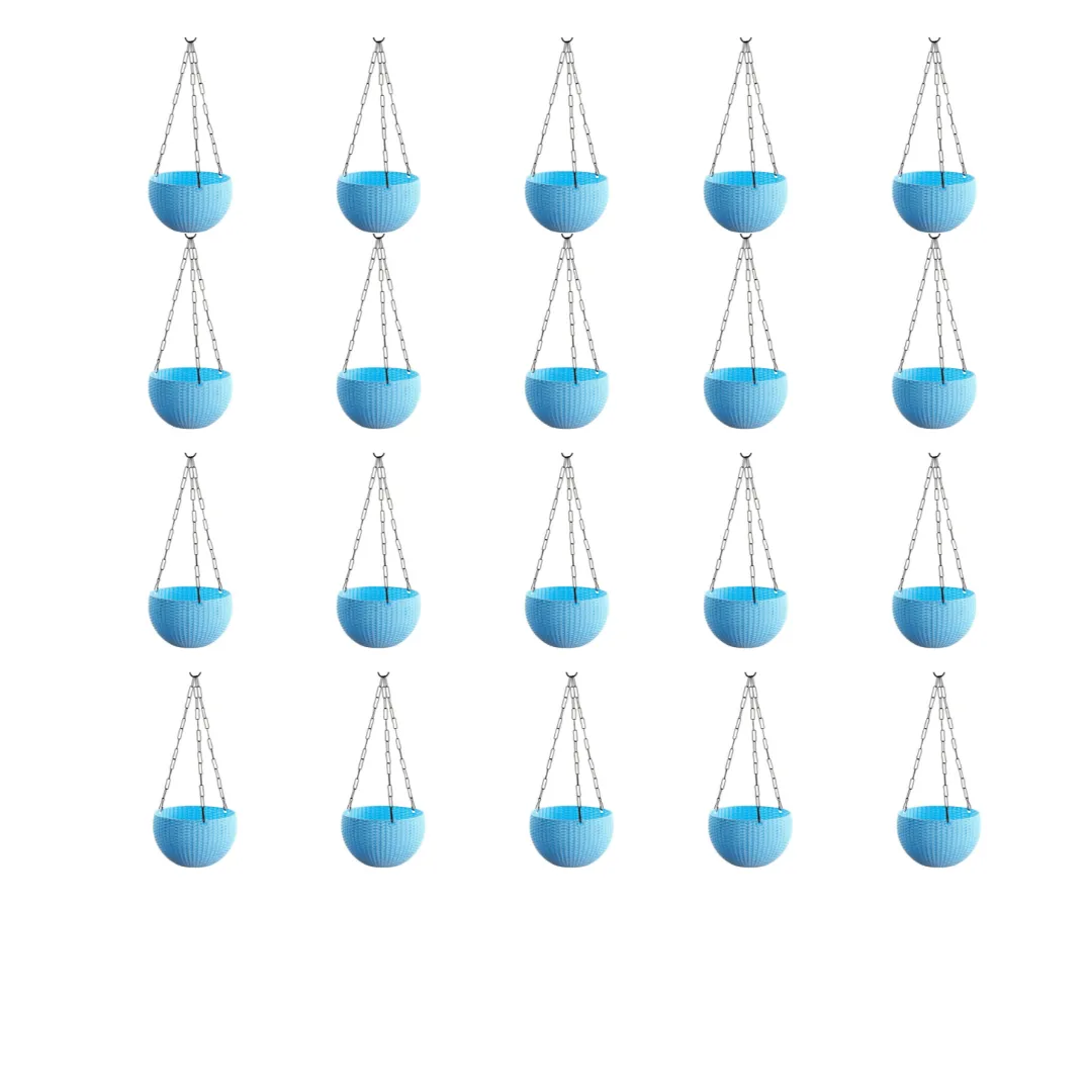 Set of 20 - 8 Inch Light Blue Wave Weave Premium Hanging Planter