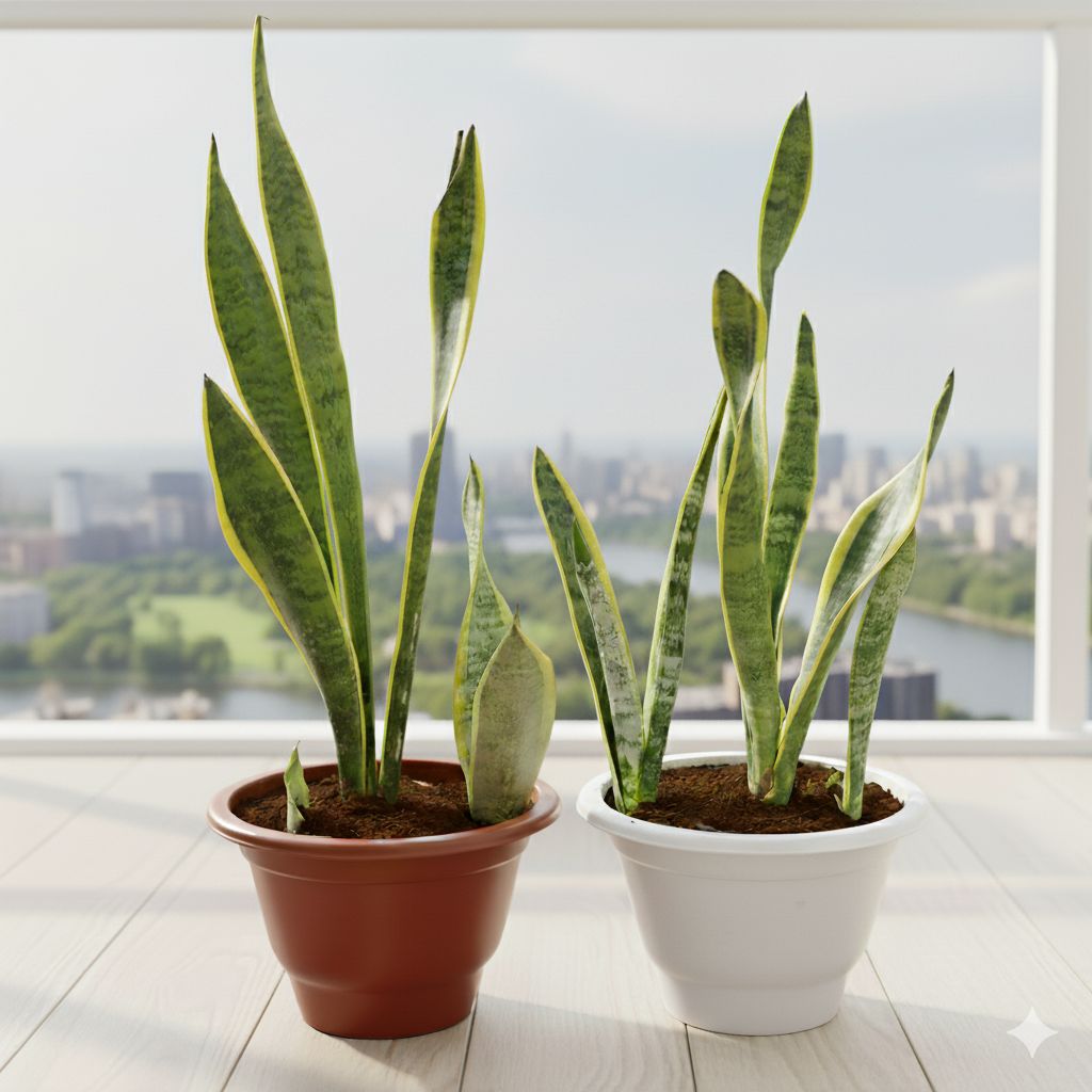 Set of 2 - Snake Long Yellow in 10 Inch Classy Red & White Plastic Pot
