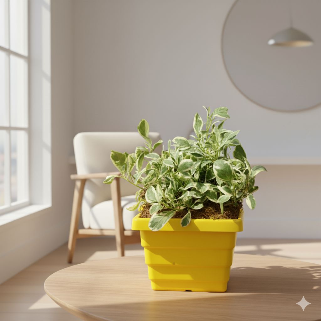 Alternanthera White in 4 Inch Yellow Premium Orchid Square Plastic Pot