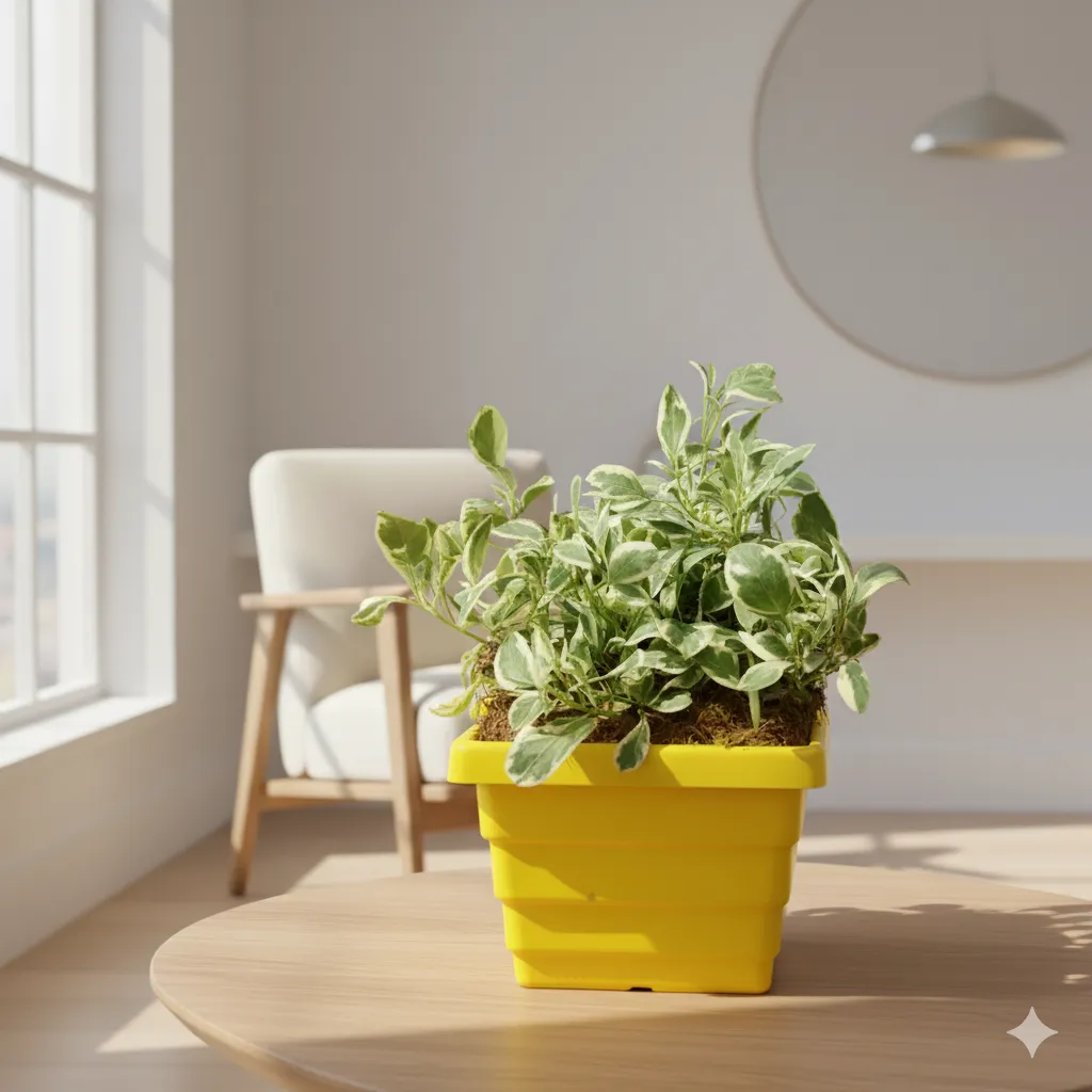 Alternanthera White in 4 Inch Yellow Premium Orchid Square Plastic Pot