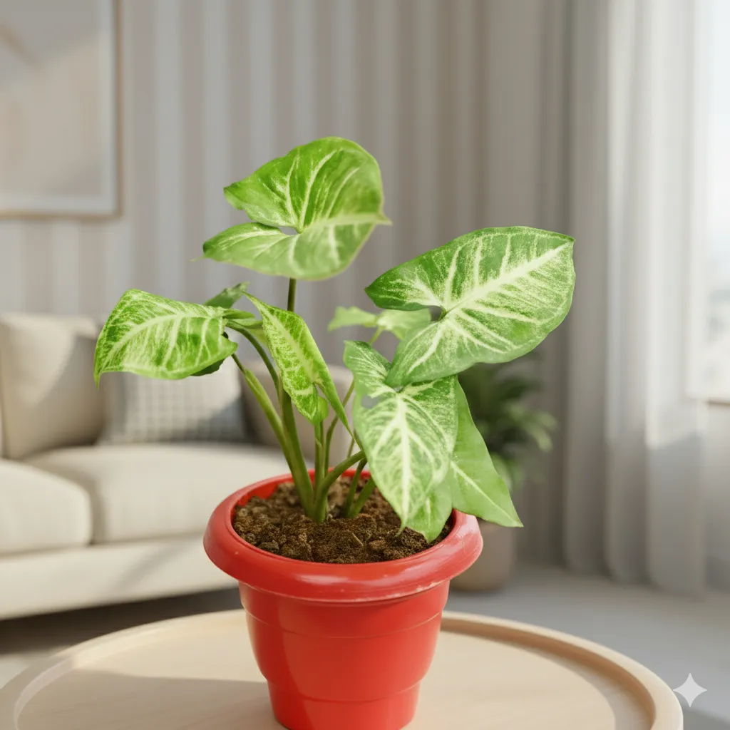 Syngonium White in 6 Inch Classy Red Plastic Pot