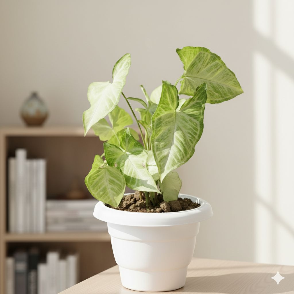 Syngonium Green in 6 Inch Classy White Plastic Pot