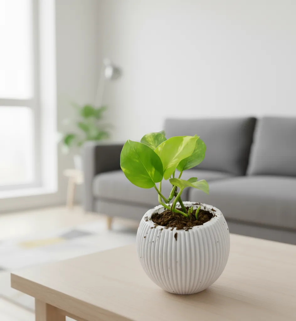 Money Plant Green in 5 Inch White Wave Ceramic Pot