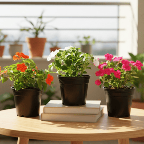 Festive Colours Combo- Set of 3 - Impatient Balsamina (Pink, White & Orange) in 5 Inch Nursery Pot