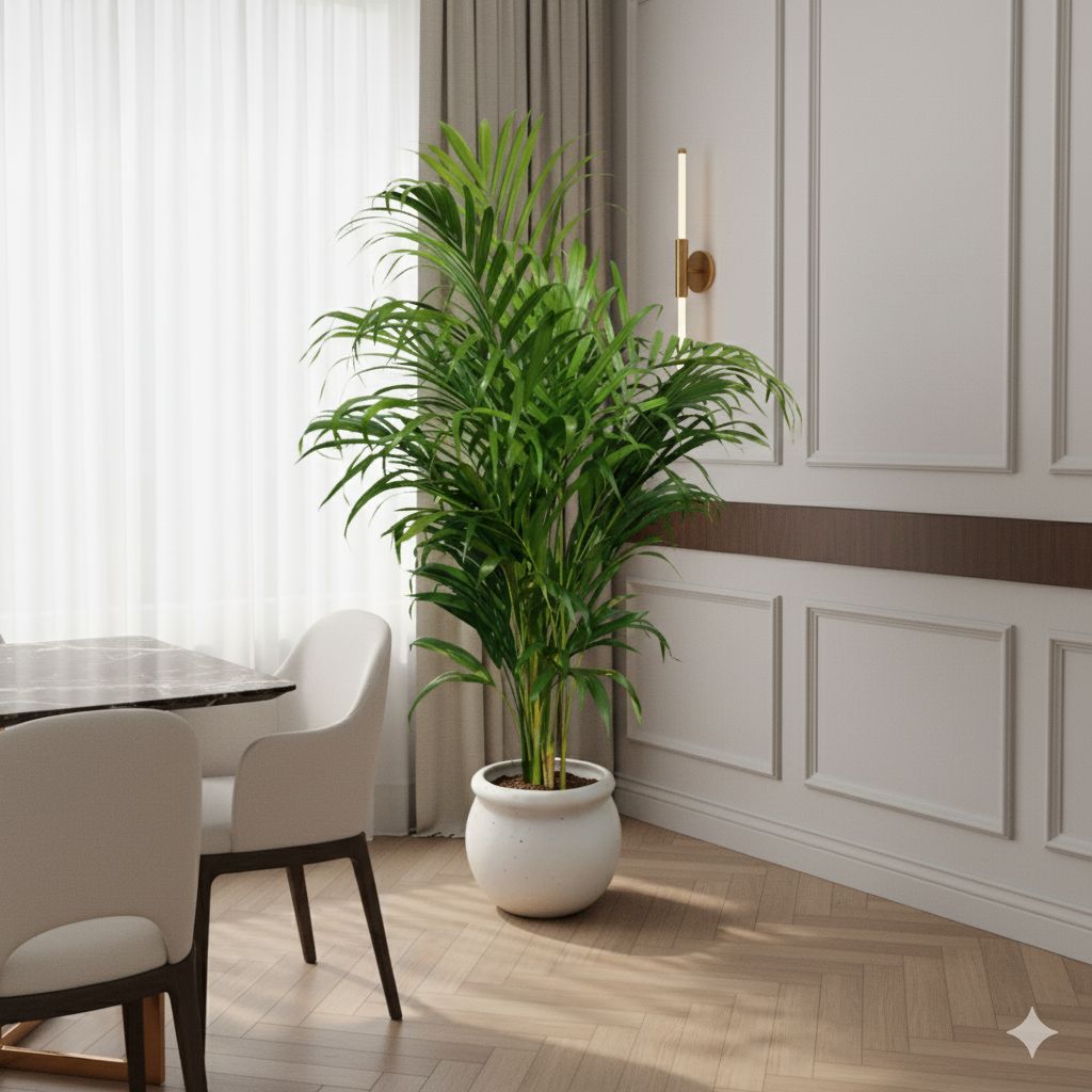 Areca XL (4-5 Ft) in 10 Inch Classy White Matki Ceramic Pot