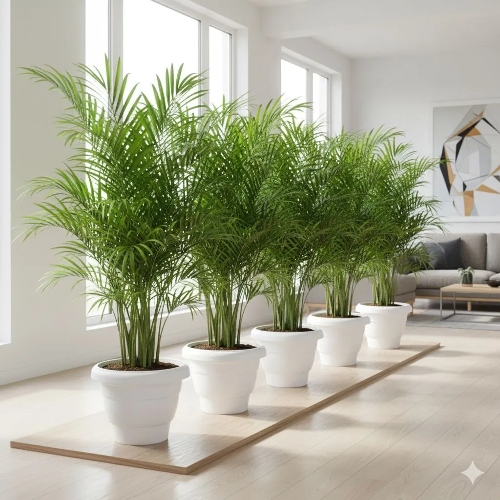 Insta Decor Special - Set of 5 - Areca XL (4-5 Ft) in 12 inch Classy White Plastic Pot