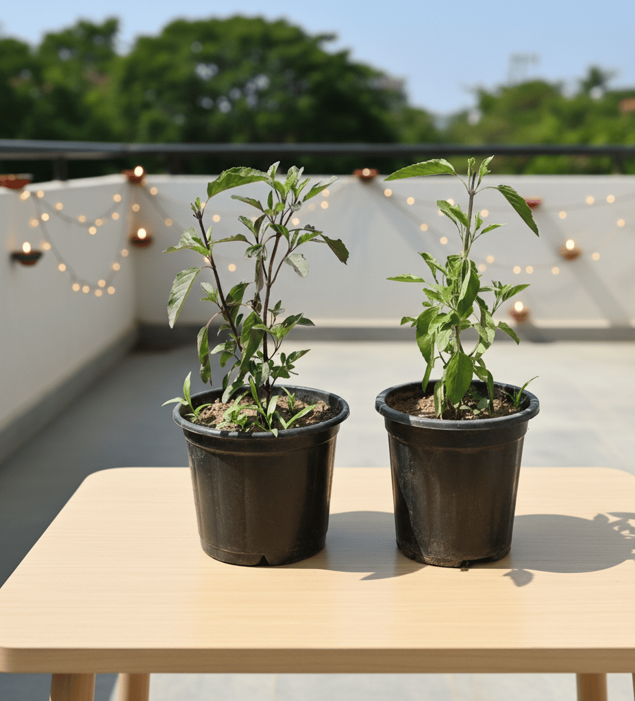 Perfect Festive Combo - Set of 2 - Rama Tulsi & Shyama Tulsi in 6 Inch Nursery Pot