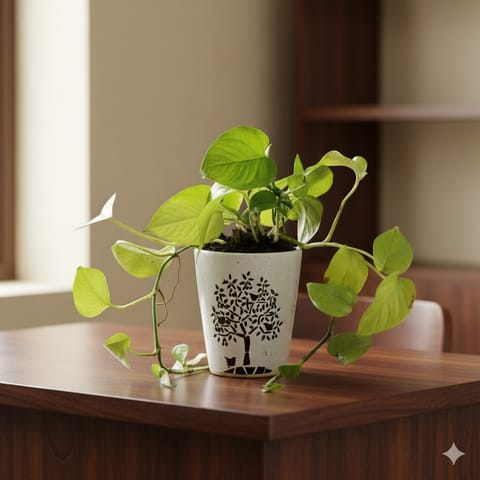 Money Plant Desi in 4 Inch Ceramic Pot (Any Colour)