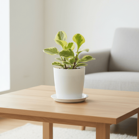 Gift Ready - Peperomia / Radiator Plant White-Green in 5 Inch White Premium Sphere Plastic Pot With Tray - Best Exotic Indoor Plant With a Chic Bag