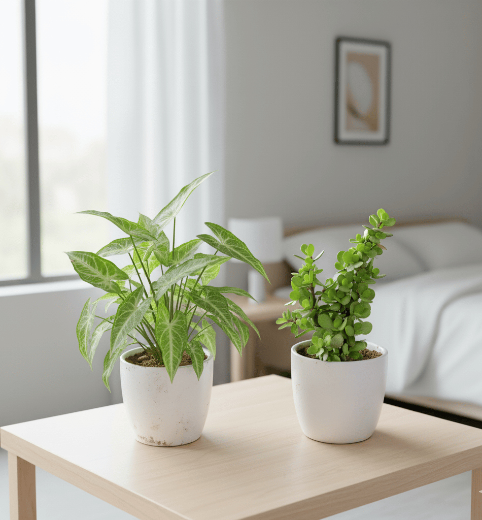 Set of 2 - Syngonium & Jade in 4 inch Classy White Cup Ceramic Pot