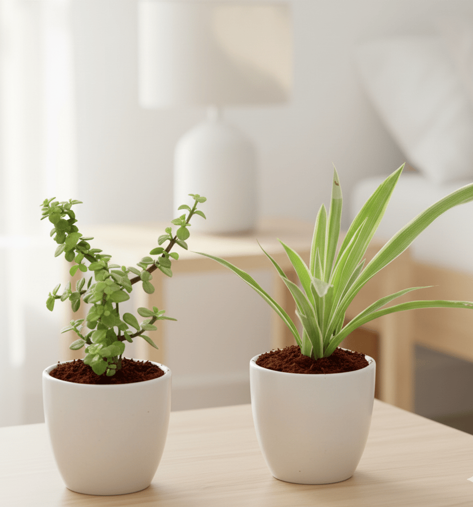 Set of 2 - Spider & Jade in 4 Inch Classy White Cup Ceramic Pot