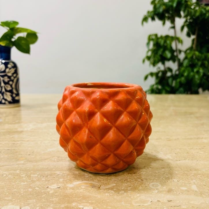4 Inch Classy Red Pineapple Textured Ceramic Pot - Minimalist Glossy Succulent Pot