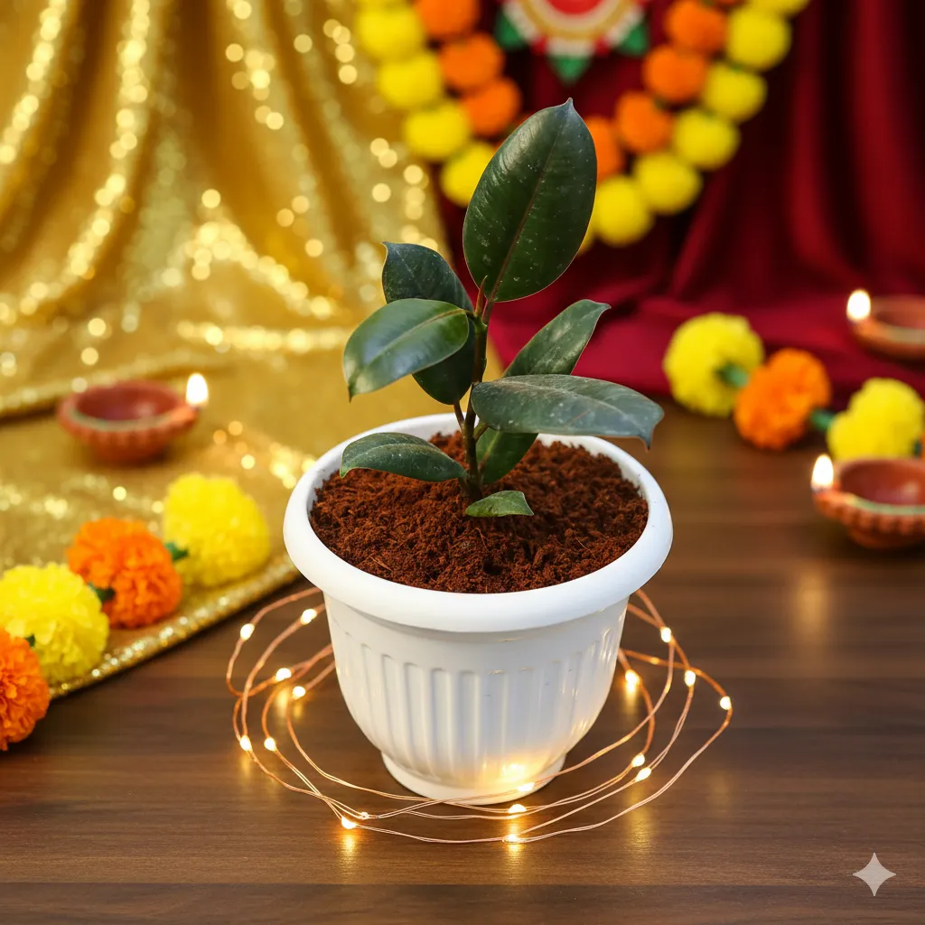 Rubber Black in 8 Inch White Olive Plastic Pot