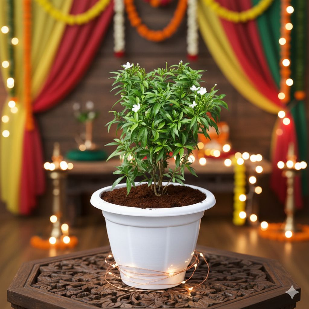 Mini Chandni in 10 Inch Classy White Plastic Pot