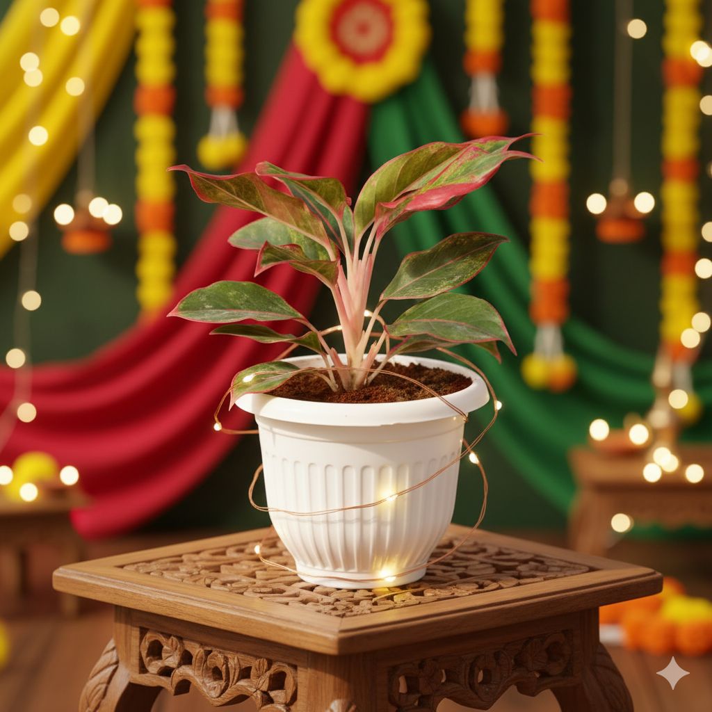 Aglaonema Lipstick in 8 Inch White Olive Plastic Pot