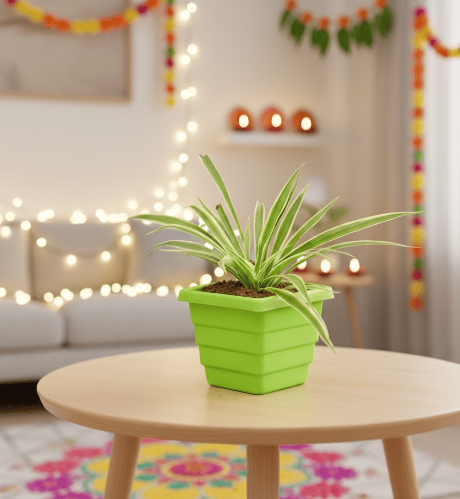 Gift Ready - Spider in 4 Inch Green Premium Orchid Square Plastic Pot With a Chic Bag
