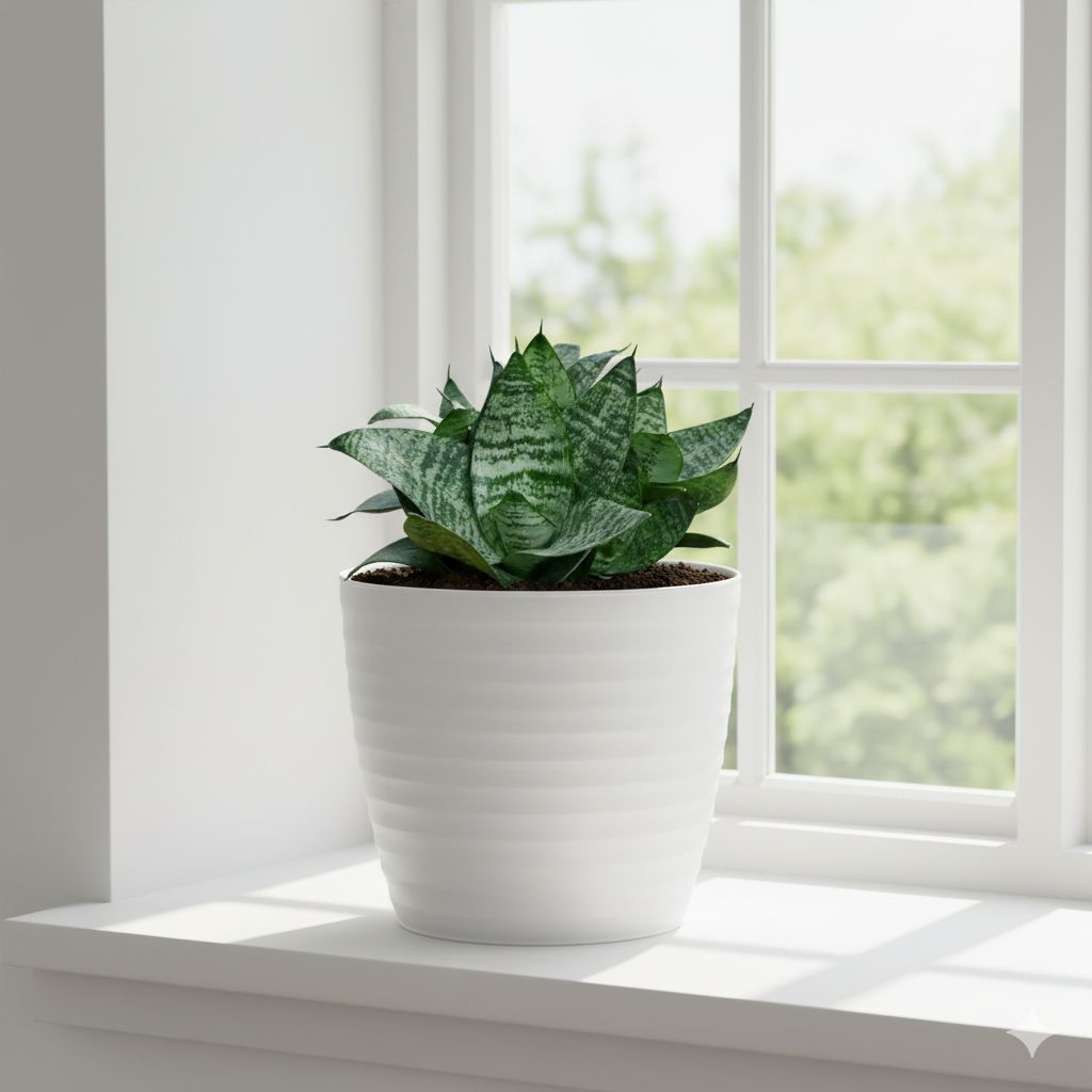 Snake Dwarf Green in 5 Inch White Avora Premium Plastic Planter