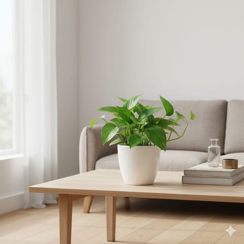 Money Plant Green in 4 Inch Classy White Cup Ceramic Pot
